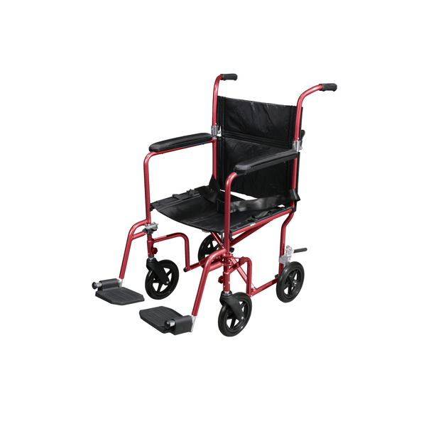 Drive Medical Flyweight Lightweight Transport Wheelchair w/ Removable Wheels, Red rtlfw19rw-rd